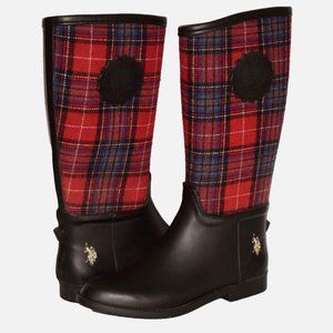 U.S. Polo Assn. Lillian Black Red Plaid Rain Boots Size 8.5M